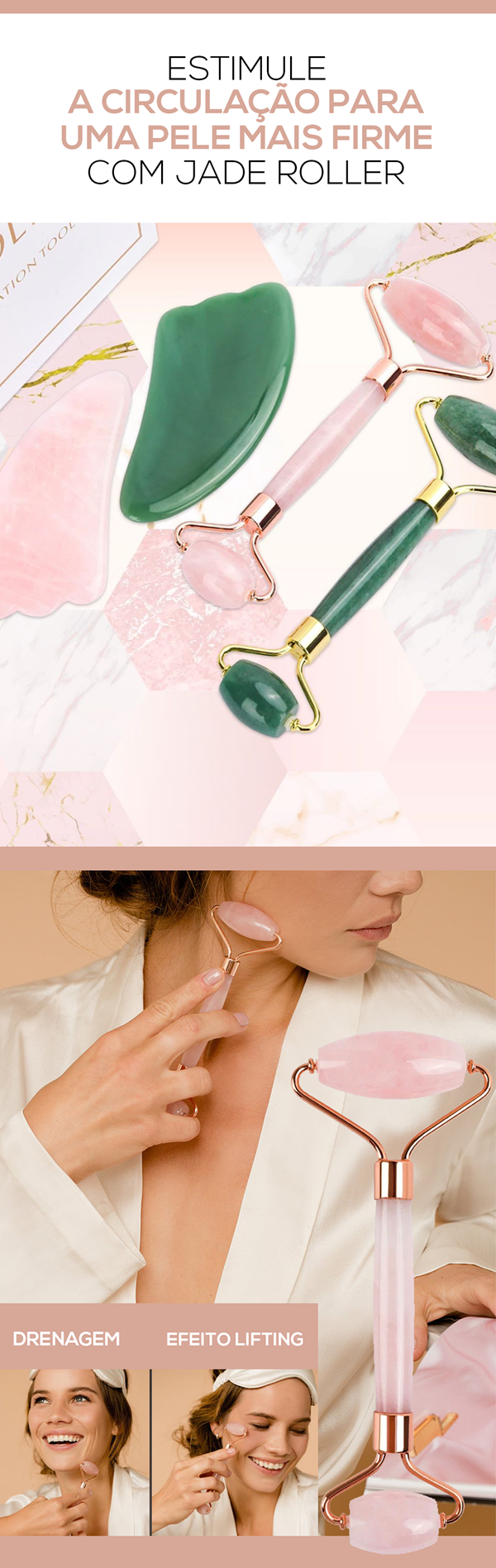 Massageador Facial Jade Roller + Gua Sha