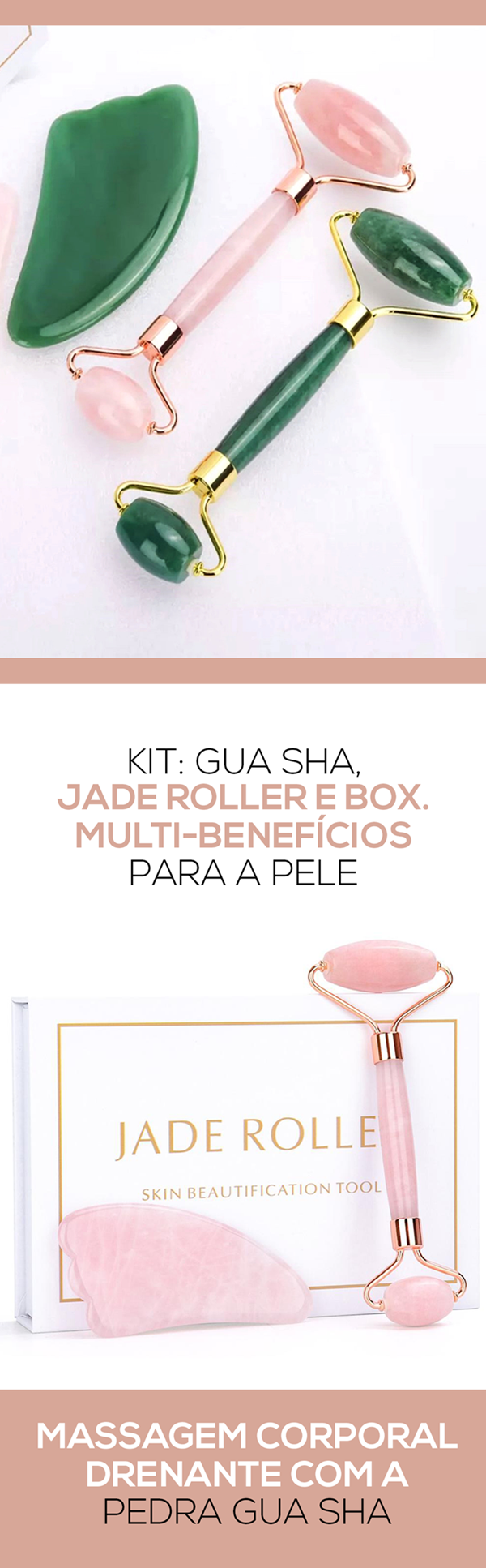 Massageador Facial Jade Roller + Gua Sha